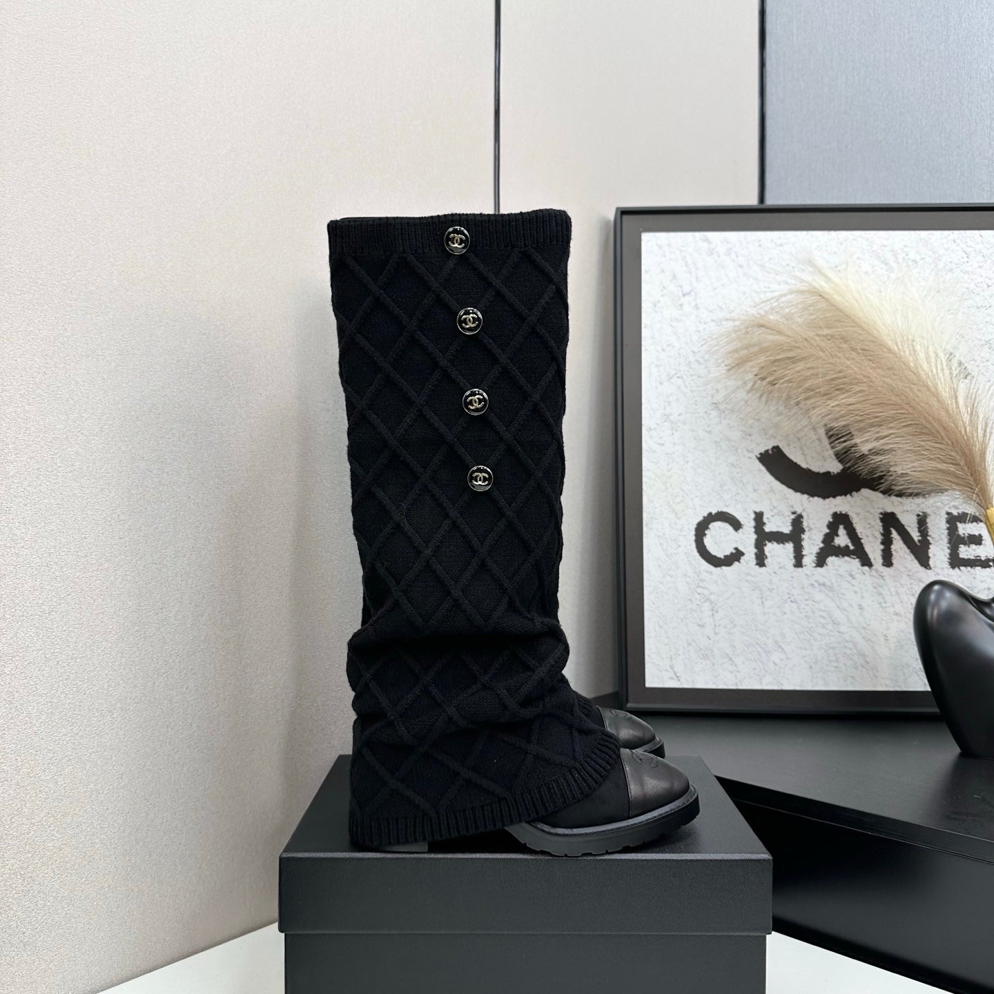 Chanel 2026 CC Buttoned Knitted Knee-High Boots Wool 985768