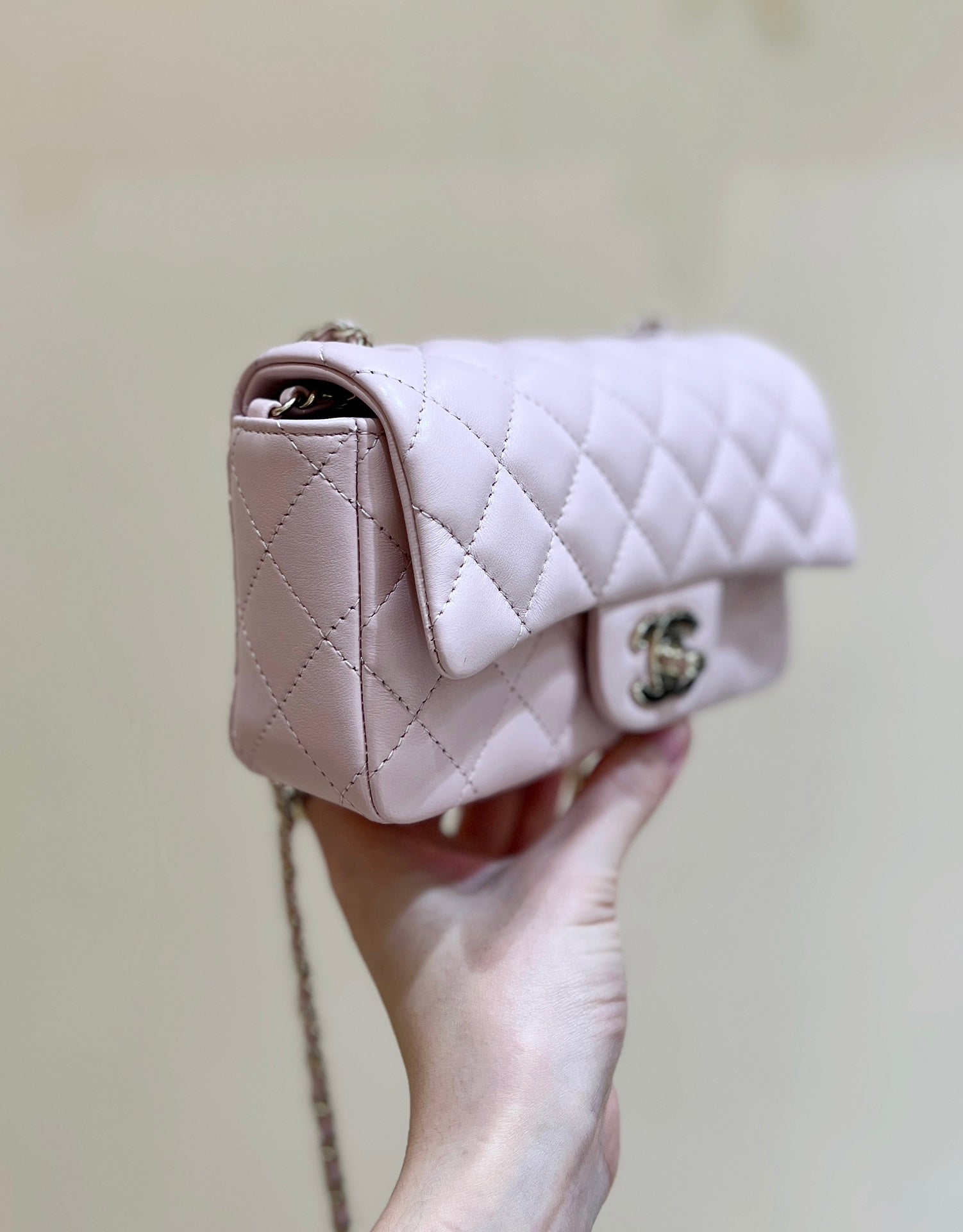 CC 24K Mini Flap Bag 18cm Light Pink Lambskin Gold Hardware