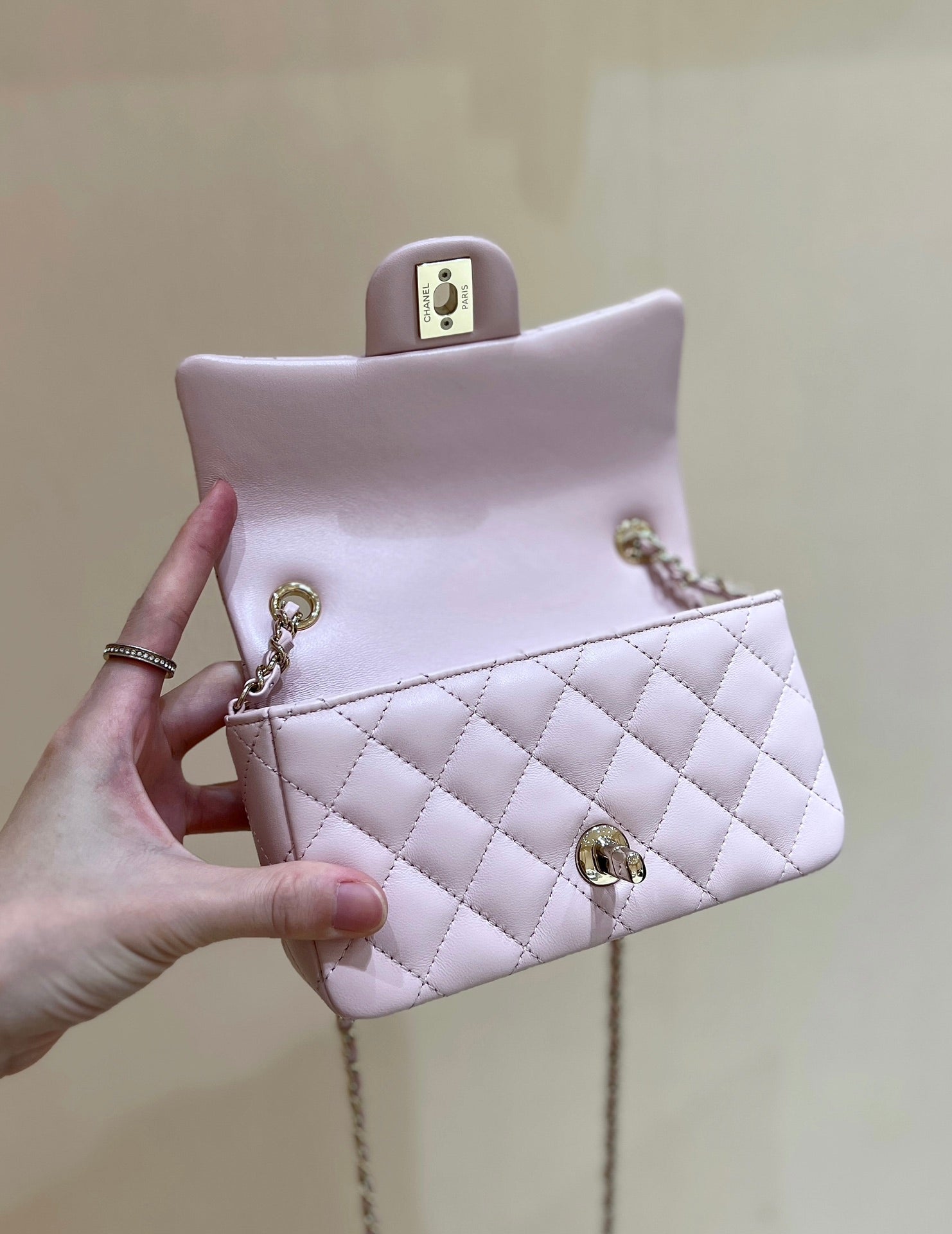 CC 24K Mini Flap Bag 18cm Light Pink Lambskin Gold Hardware
