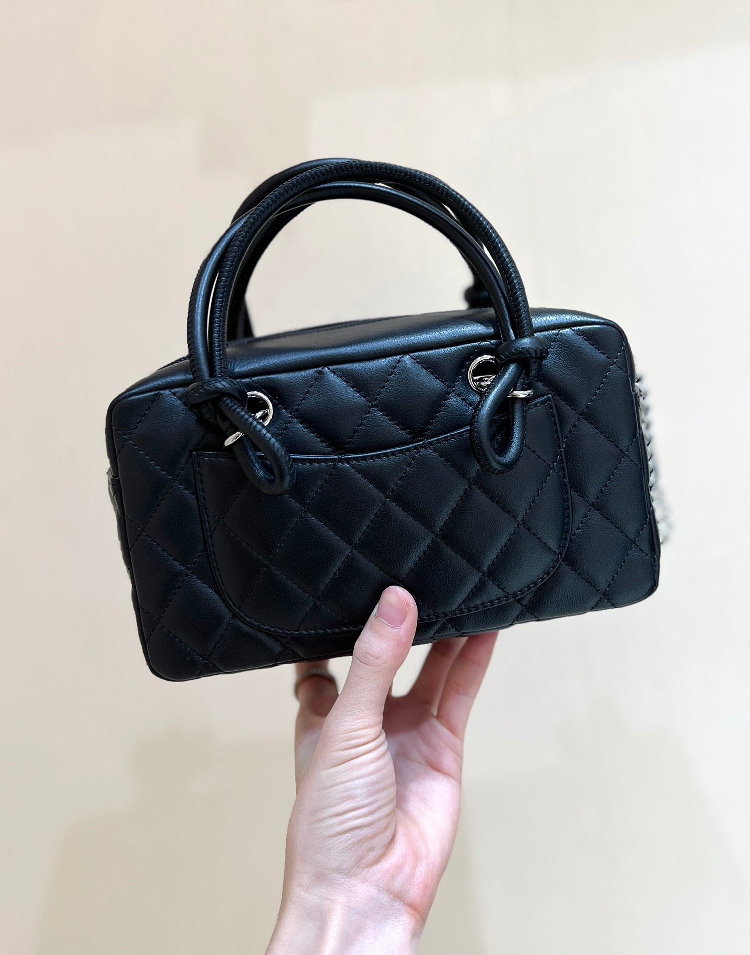Chanel 2026 Cambon Ligne Bag 21cm Black White Quilted Lambskin