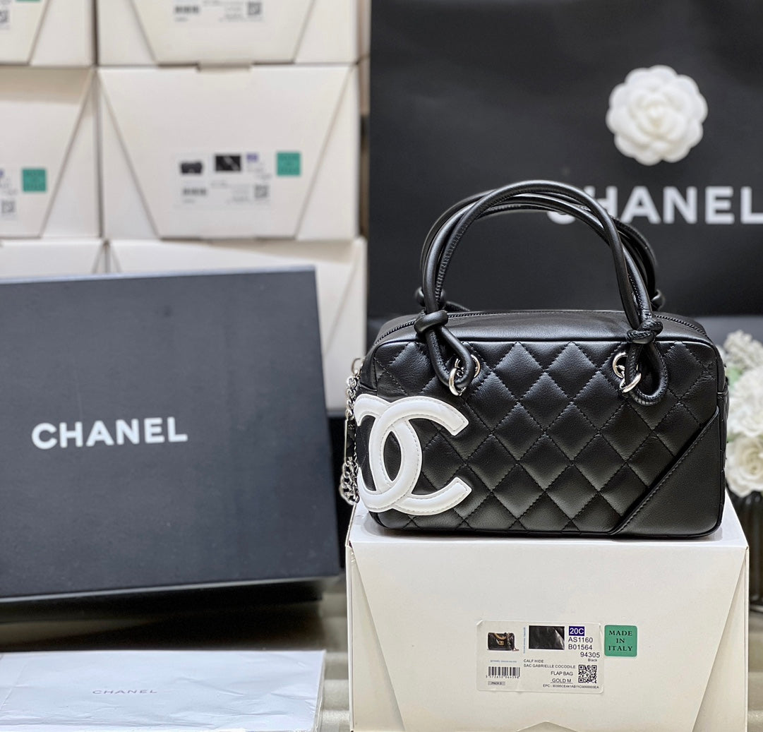 Chanel 2026 Cambon Ligne Bag 21cm Black White Quilted Lambskin