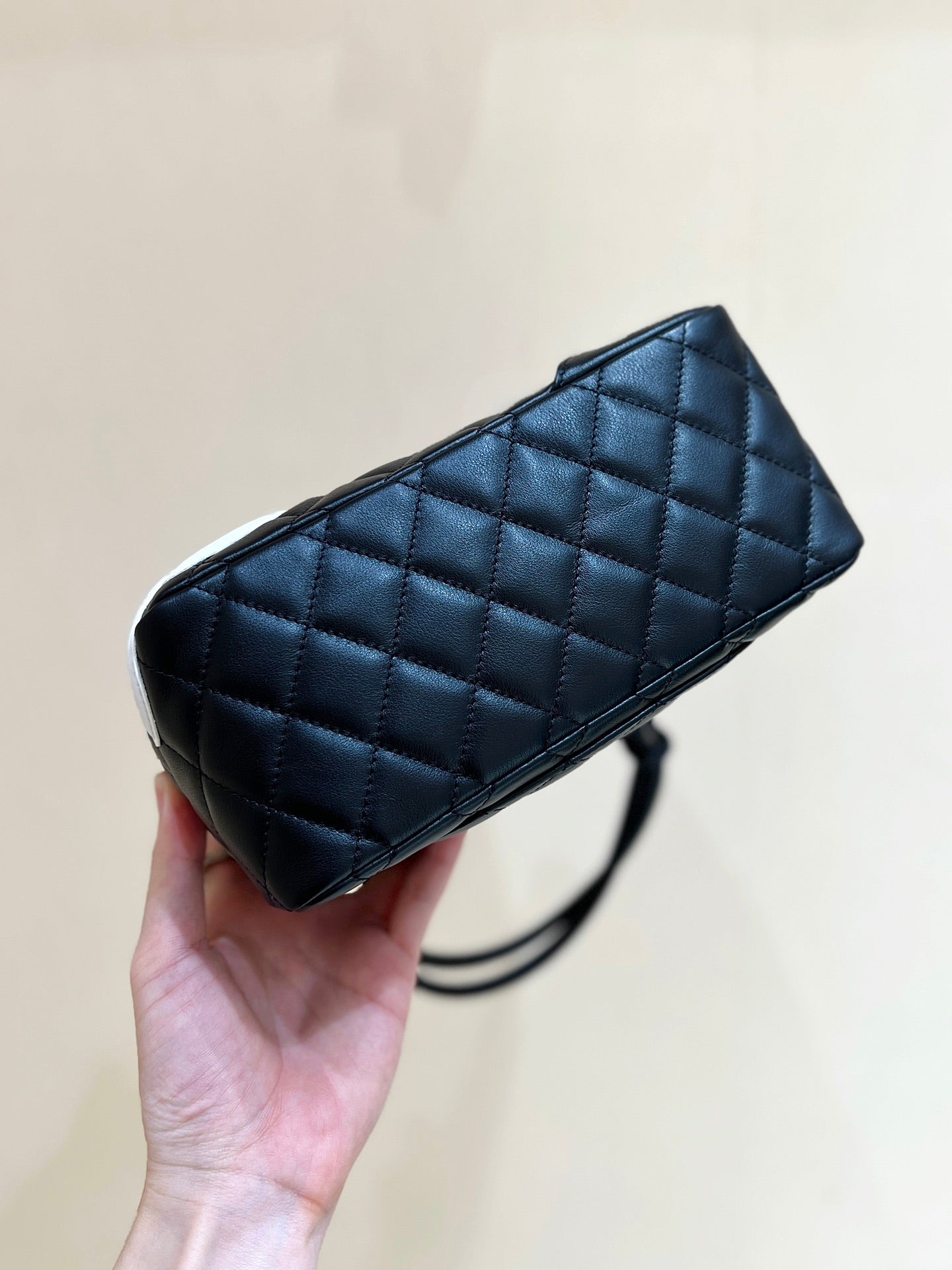 Chanel 2026 Cambon Ligne Bag 21cm Black White Quilted Lambskin