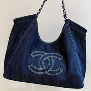 CC Vintage Cabas Tote 48cm Blue Denim