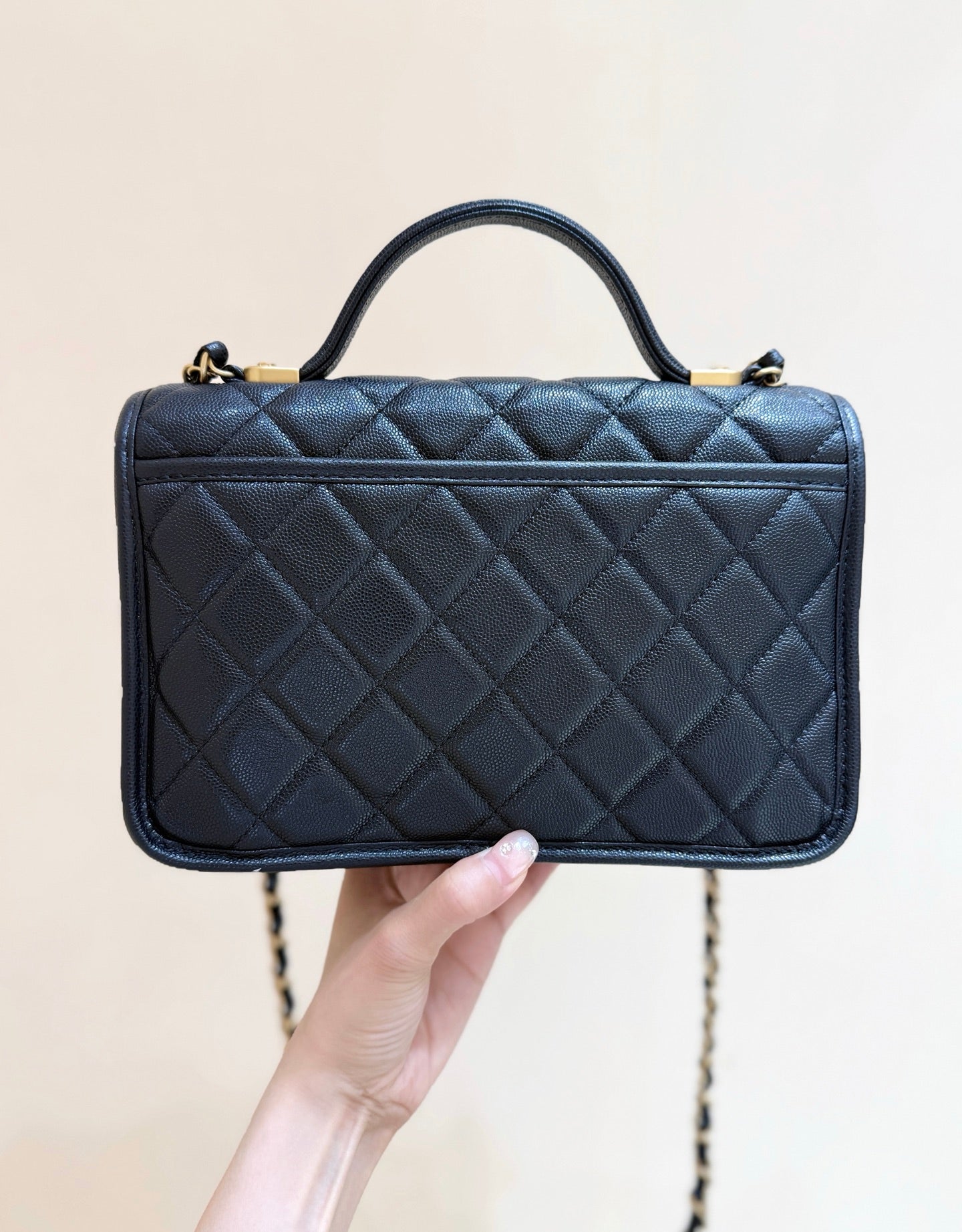 Chanel 2025 Four-Leaf Clover Bag 25cm Black Gold Caviar Leather 342125