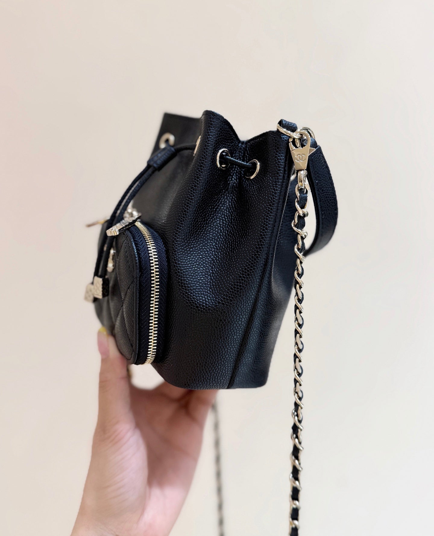 Chanel 2025 Mini Bucket Bag 15cm Black Calfskin 343052