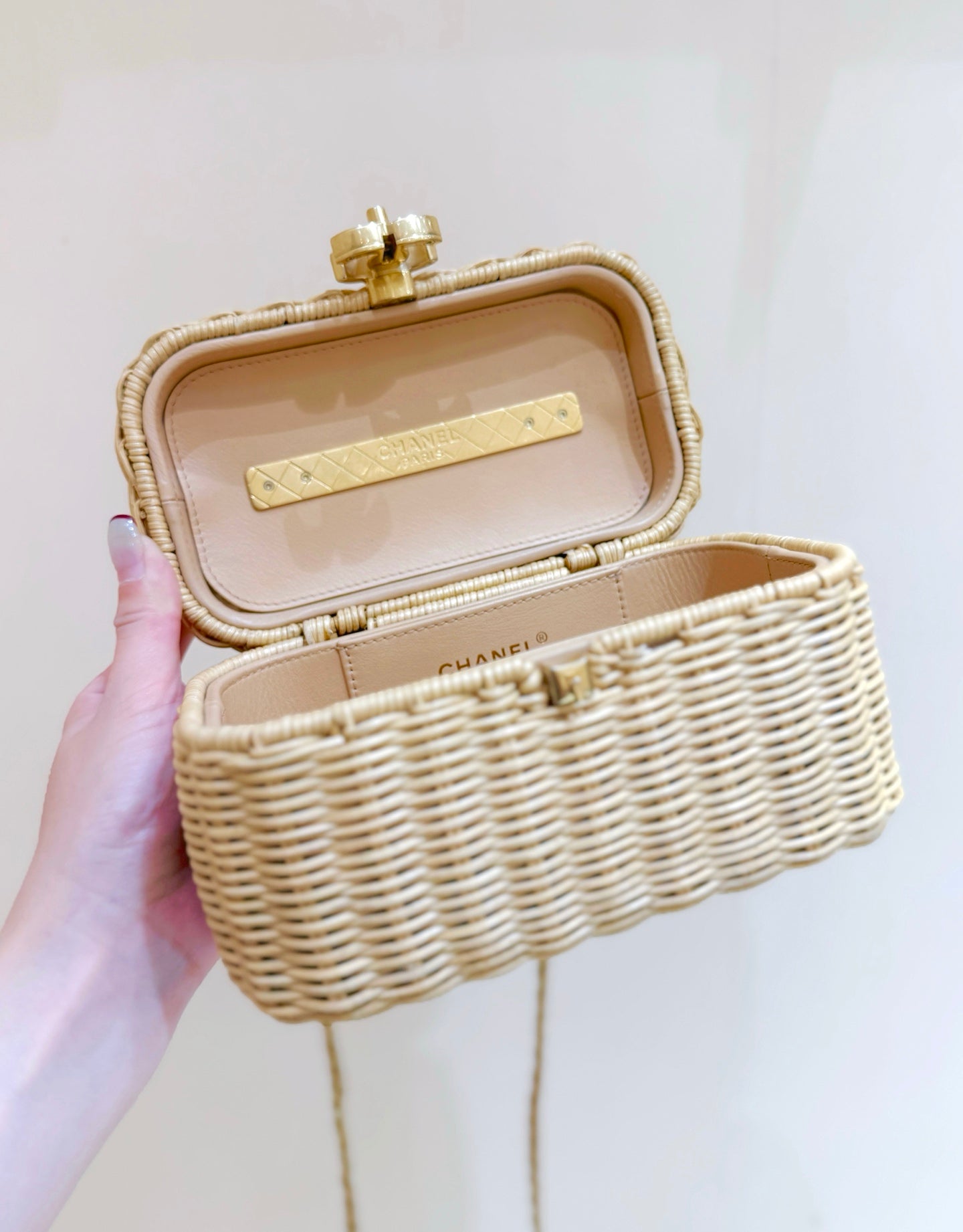 Chanel 2026 Vanity Case Beige Braided Rattan and Gold-Tone Metal