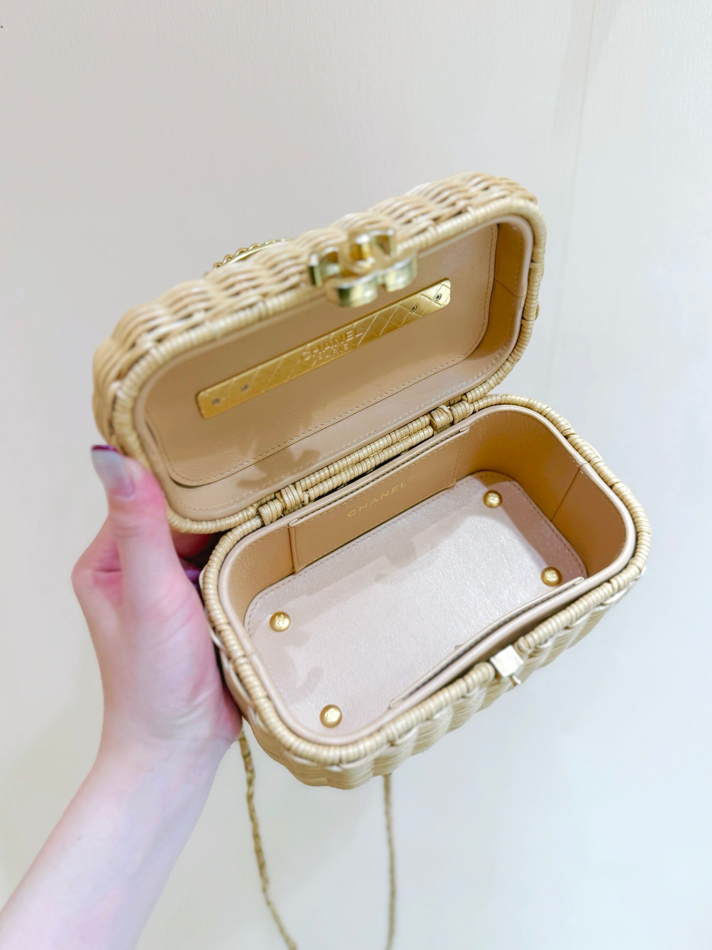 Chanel 2026 Vanity Case Beige Braided Rattan and Gold-Tone Metal