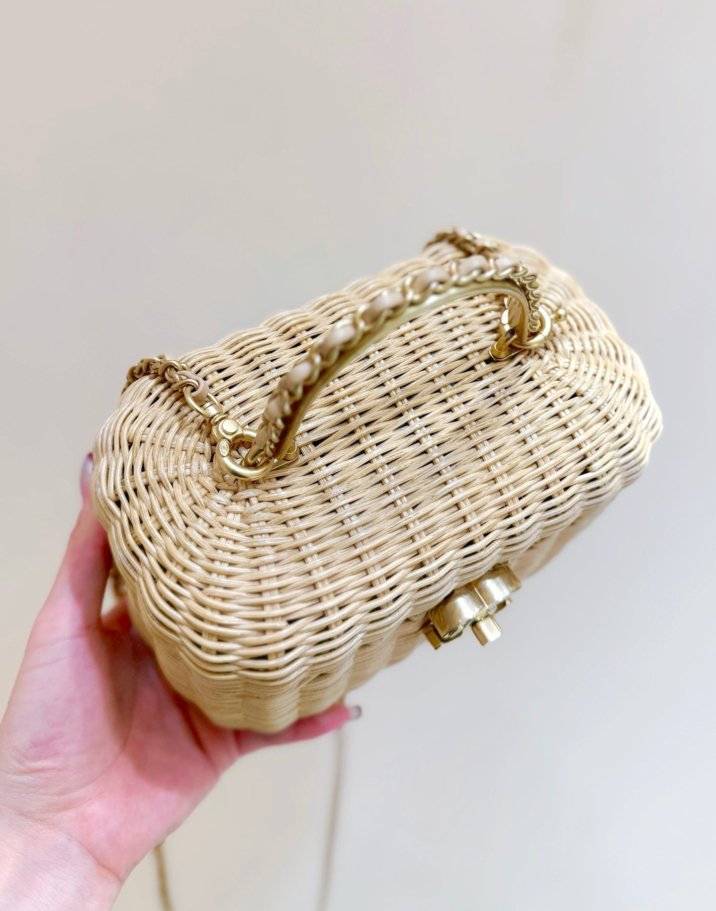 Chanel 2026 Vanity Case Beige Braided Rattan and Gold-Tone Metal
