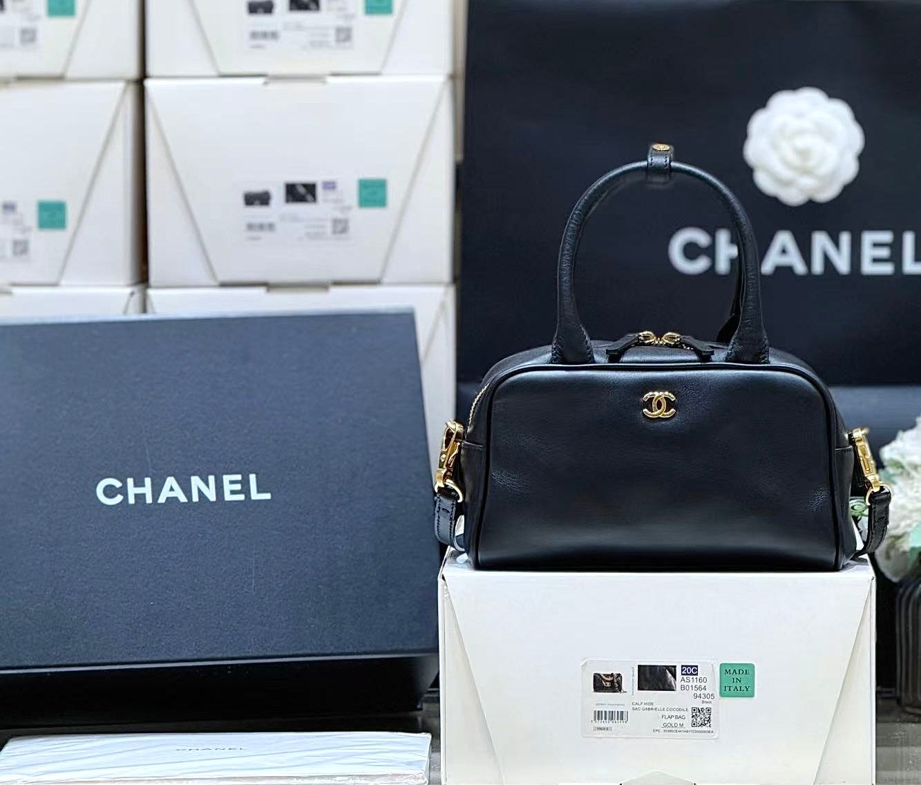 Chanel 2026 Retro Mini Bowling Bag 21cm Black Calfskin