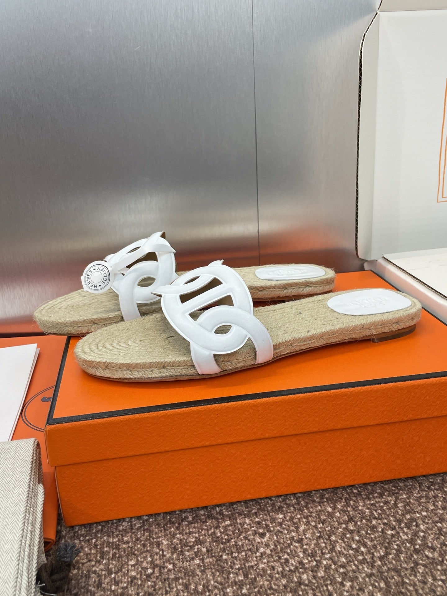 Hermes 2026 Famosa Espadrilles White Beige Straw Leather 400390