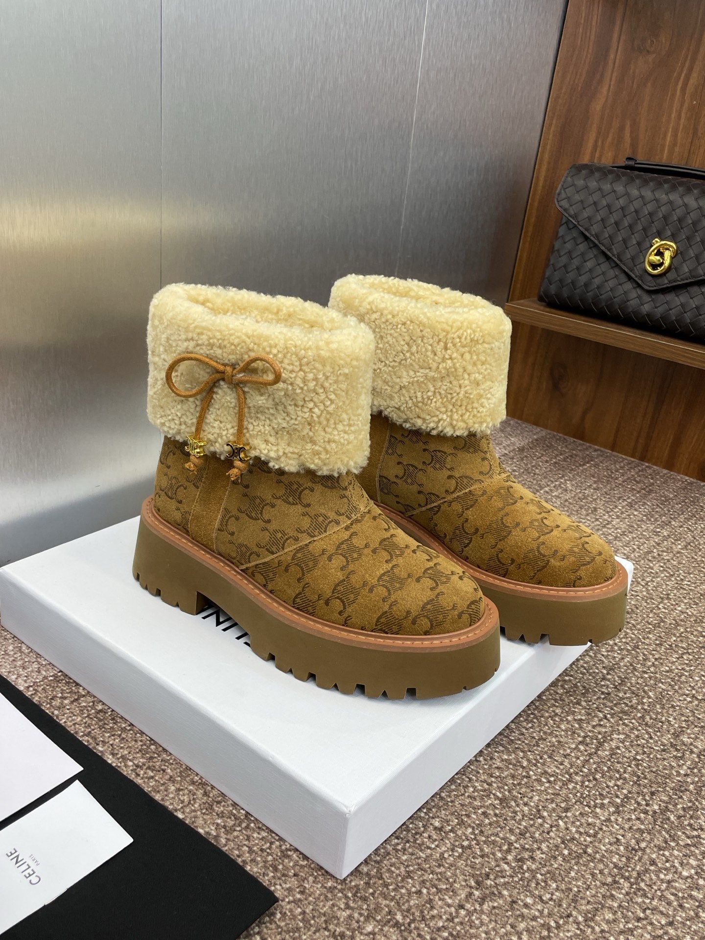 Celine 2026 Bulky Cropped Triomphe Boots Brown Suede 962664