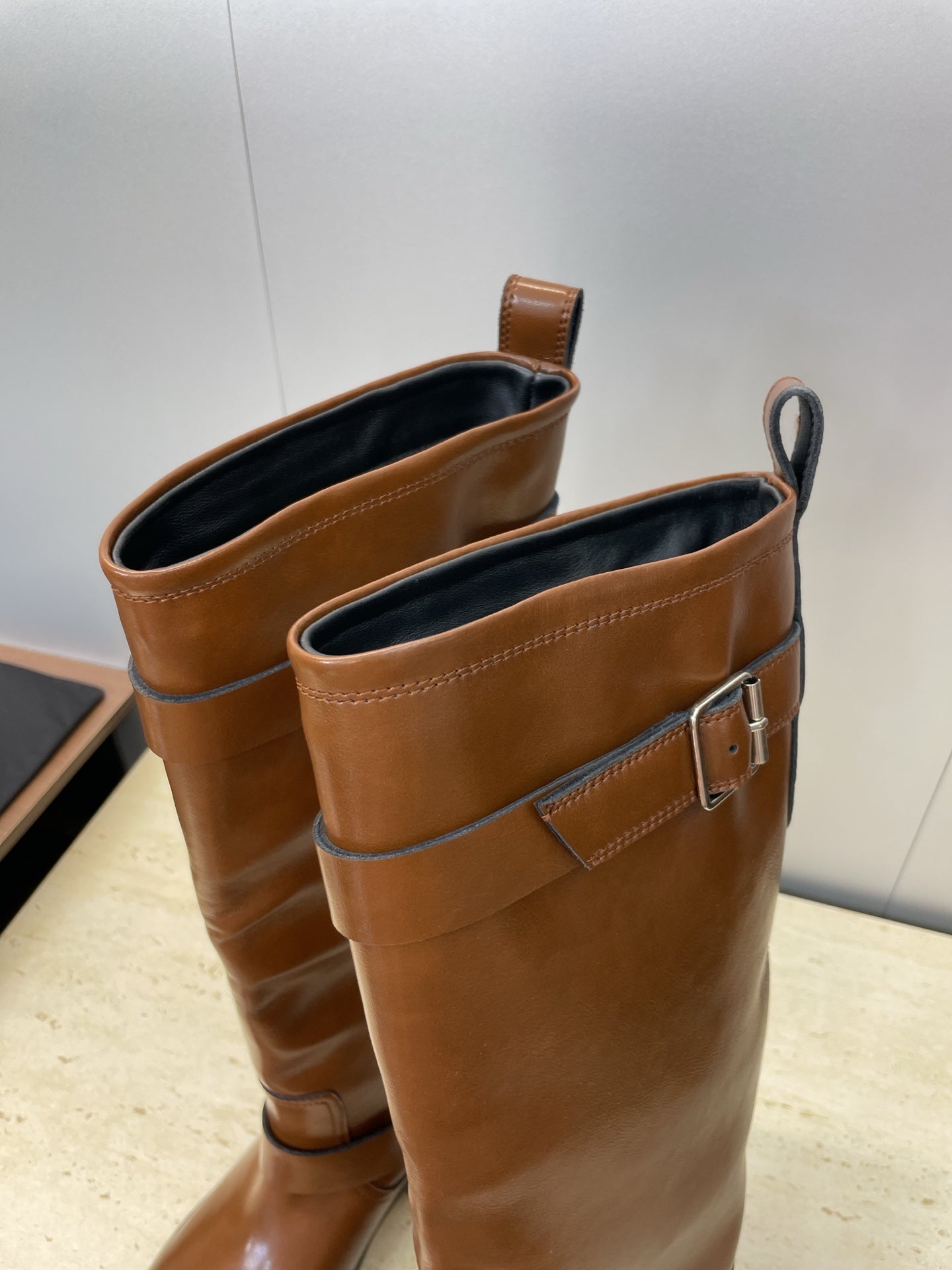 YSL 2025 Knee-High Boot Brown Calfskin 574006