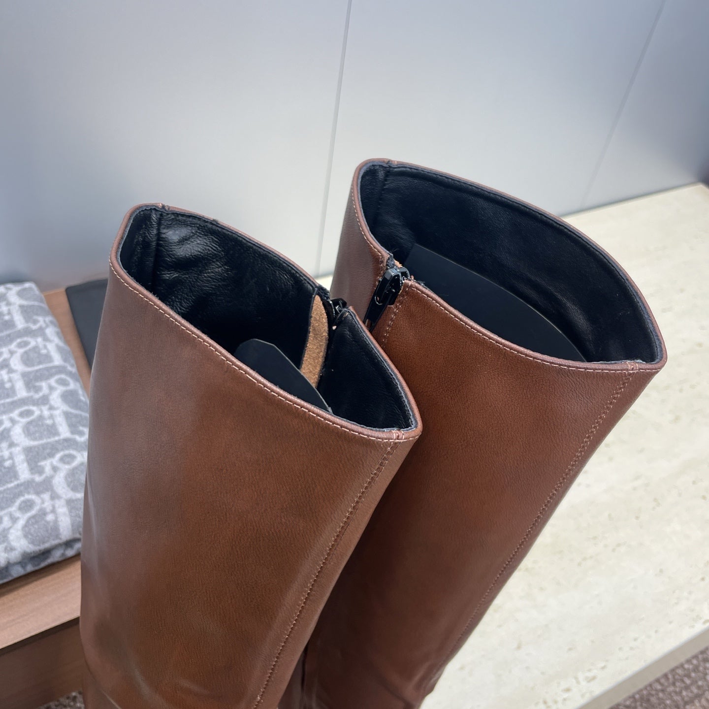 YSL 2025  Square Toe Over-the-Knee Rider Boots Brown Calfskin 574017