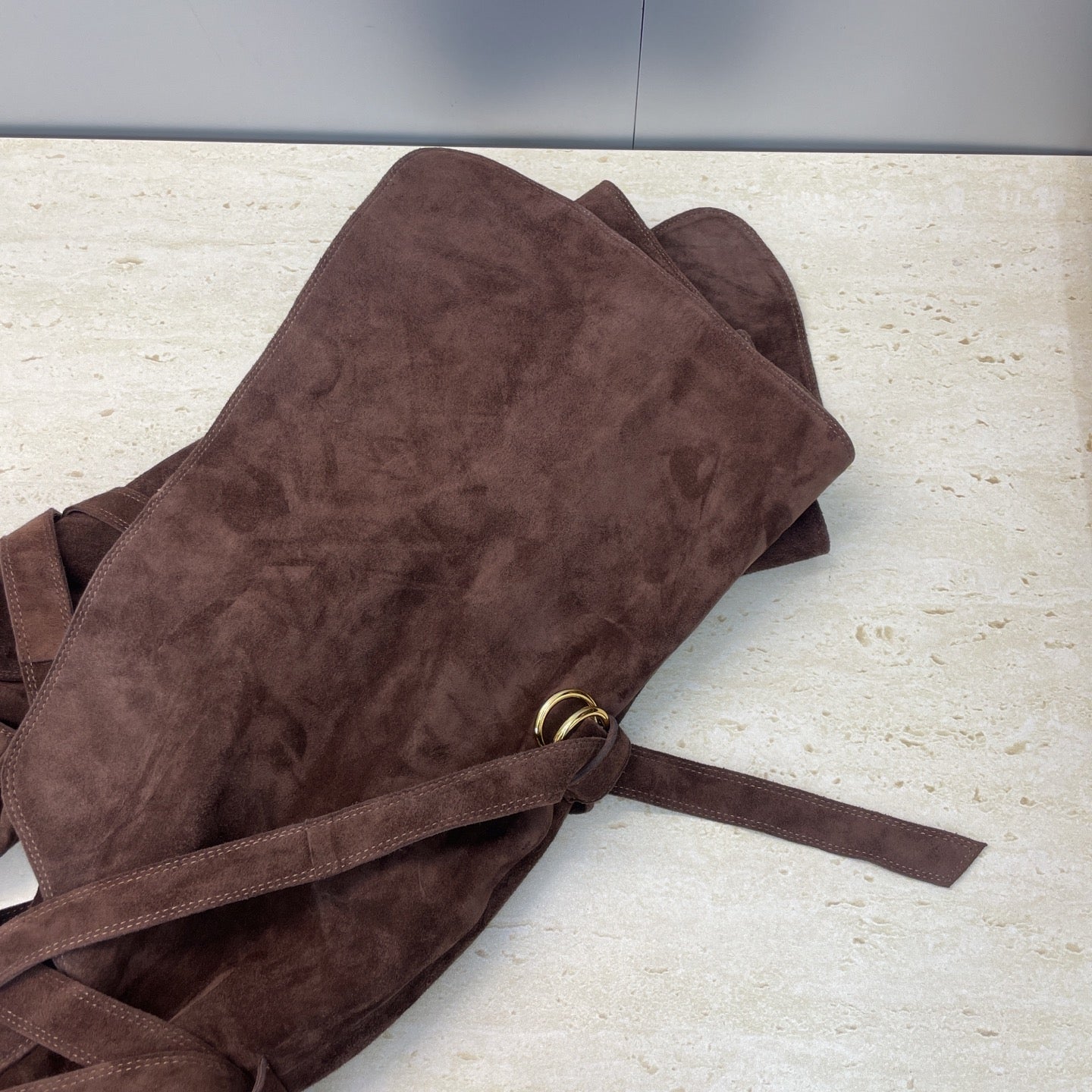 YSL 2025  Chunky Heel Pointed Toe Over-the-Knee Rider Boot Brown Suede 574019