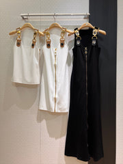 LV Metal Buckle Decorated Camisole Shirt White Cotton