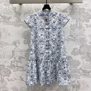 CD Short Dress White Cotton Muslin with Blue Butterfly Motif