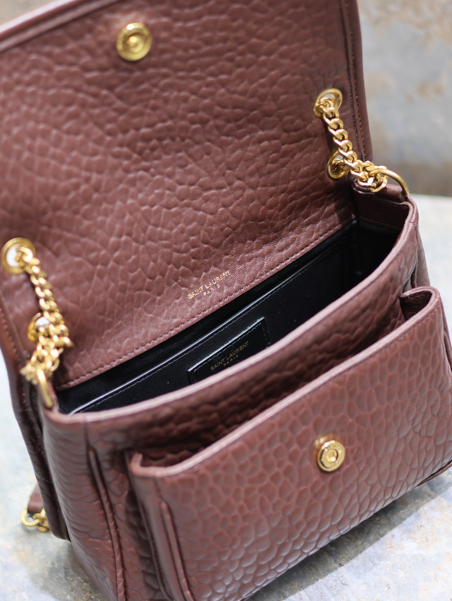 YSL Niki Chain Satchel Bag 22cm Brown Lambskin