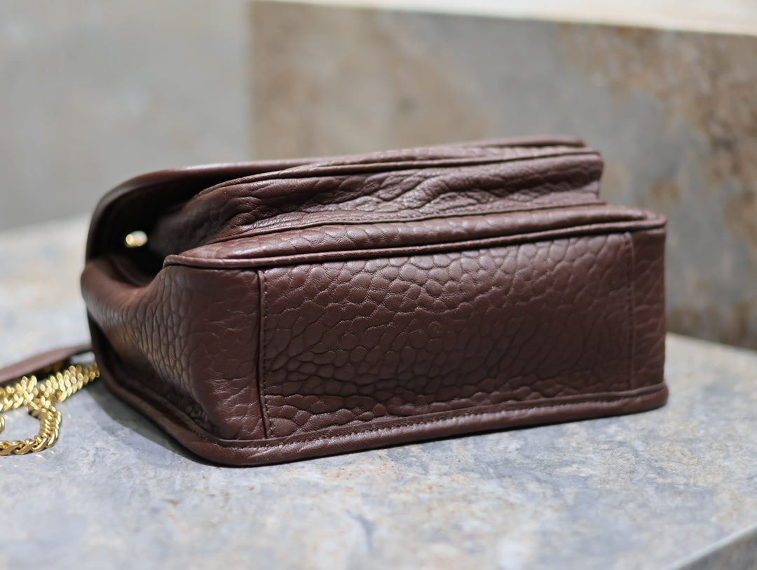 YSL Niki Chain Satchel Bag 22cm Brown Lambskin