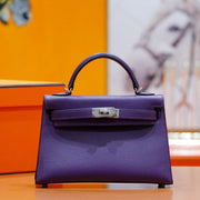HM Mini Kelly 19cm Purple Epsom Silver Hardware