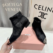 Miu Ankle Boots Black Sheepskin