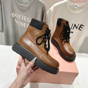 Miu Lace-Up Boots Vintage Brown Waxed Calfskin