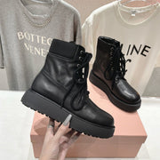 Miu Lace-Up Boots Black Waxed Calfskin