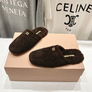 Miu Slippers Dark Chocolate Brown Imported Sheepskin
