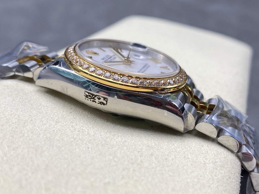 Datejust 31mm Yellow Gold Steel Diamond Bezel White Dial