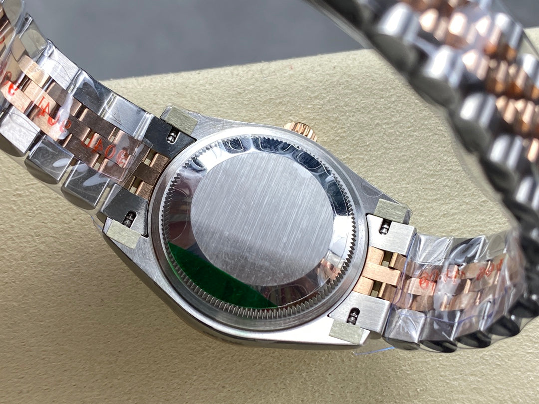 Datejust 28mm Pink Gold Steel Diamond Bezel White Mop Dial