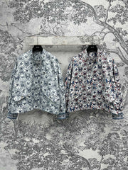 CD 25 Butterfly Floral Print Stand Collar Jacket Polyester
