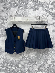 LV 25 Slight Waist Design Set Vest Blue Polyester