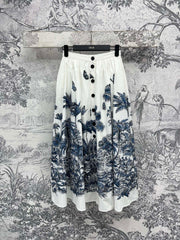 CD 25 Coconut Single-breasted Skirt White mix Blue Cotton