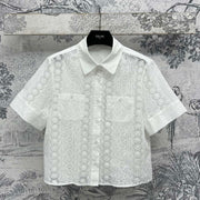 Celine 25 Lace Short Shirt White Cotton