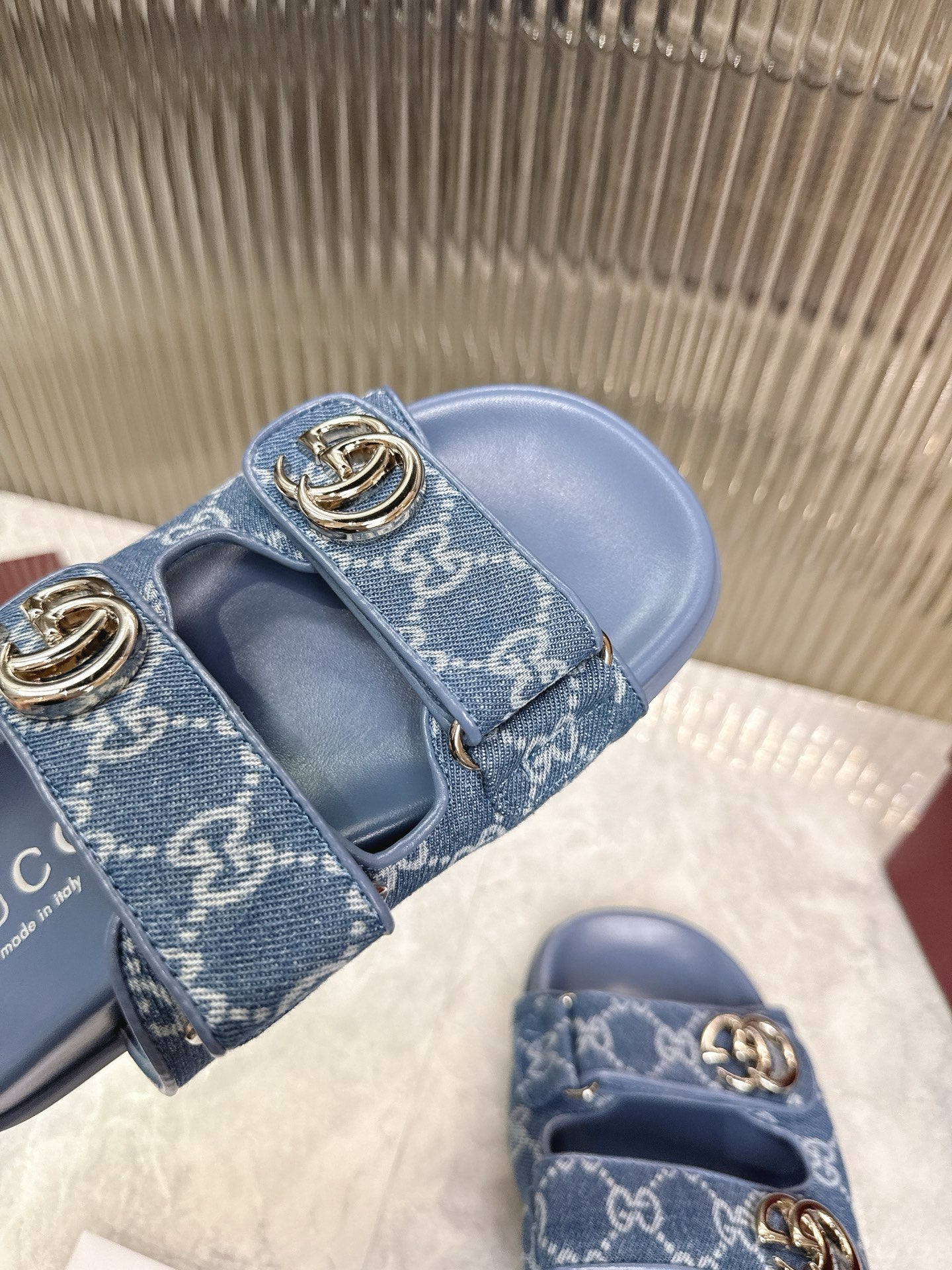 Gucci 2026 Double G Sandal Blue Denim Leather