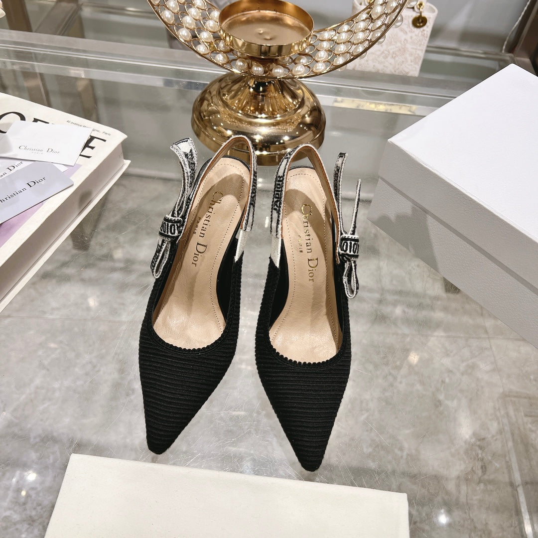 cd slingback pumps 95 black embroidered cotton ribbon