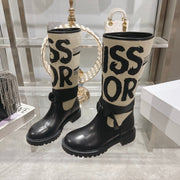 CD D-Major Boot Black Mix Beige Calfskin And Canvas