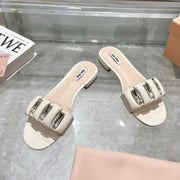 Miu 25C Slippers Beige Cream Leather 235283