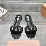 Miu 25C Slippers Black Leather 235286