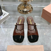 Miu 25C Flat Mule Gingerbread Brown Patent Leather 235305