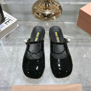 Miu 25C Flat Mule Black Patent Leather 235307