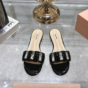 Miu 25C Slippers Black Patent Leather 235322