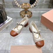 Miu 25C Mary Jane 45MM Beige Cream Mix Brown Fabric 235365