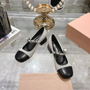 Miu 25C Mary Jane 45MM Beige Gray Mix Black Fabric 235366