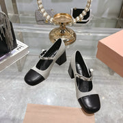 Miu 25C Mary Jane 75MM Beige Gray Mix Black Fabric 235368