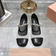 Miu 25C Mary Jane Flat Beige Gray Mix Black Fabric 235370