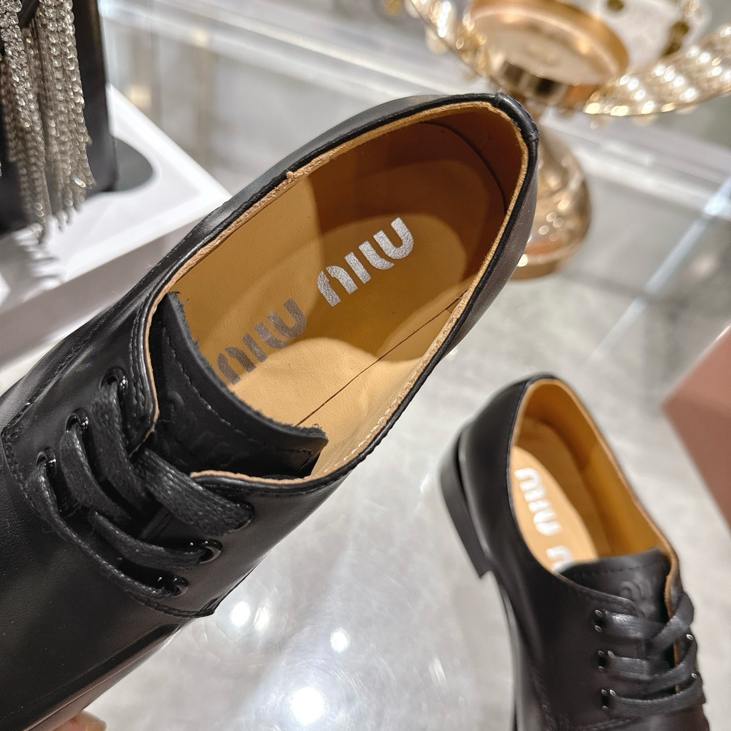 Miu Distressed Loafers Black Cowhide 592056