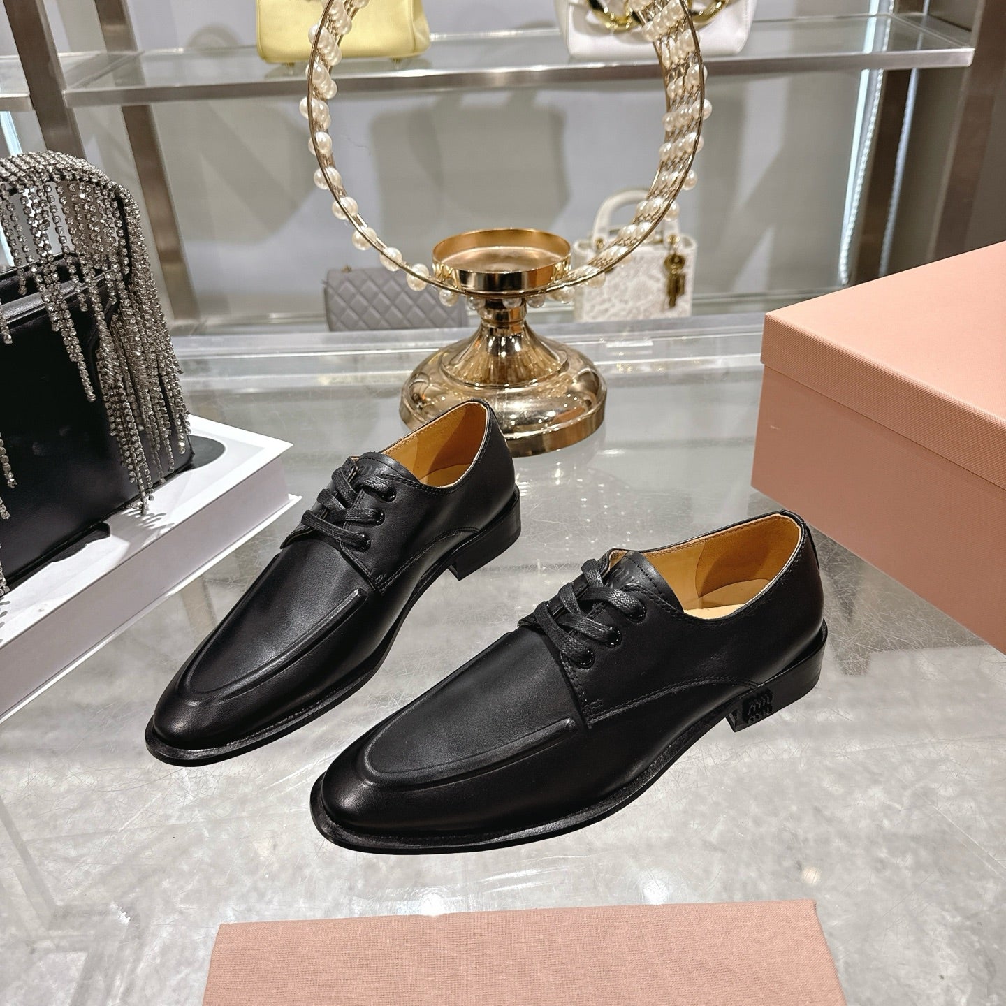 Miu Distressed Loafers Black Cowhide 592056