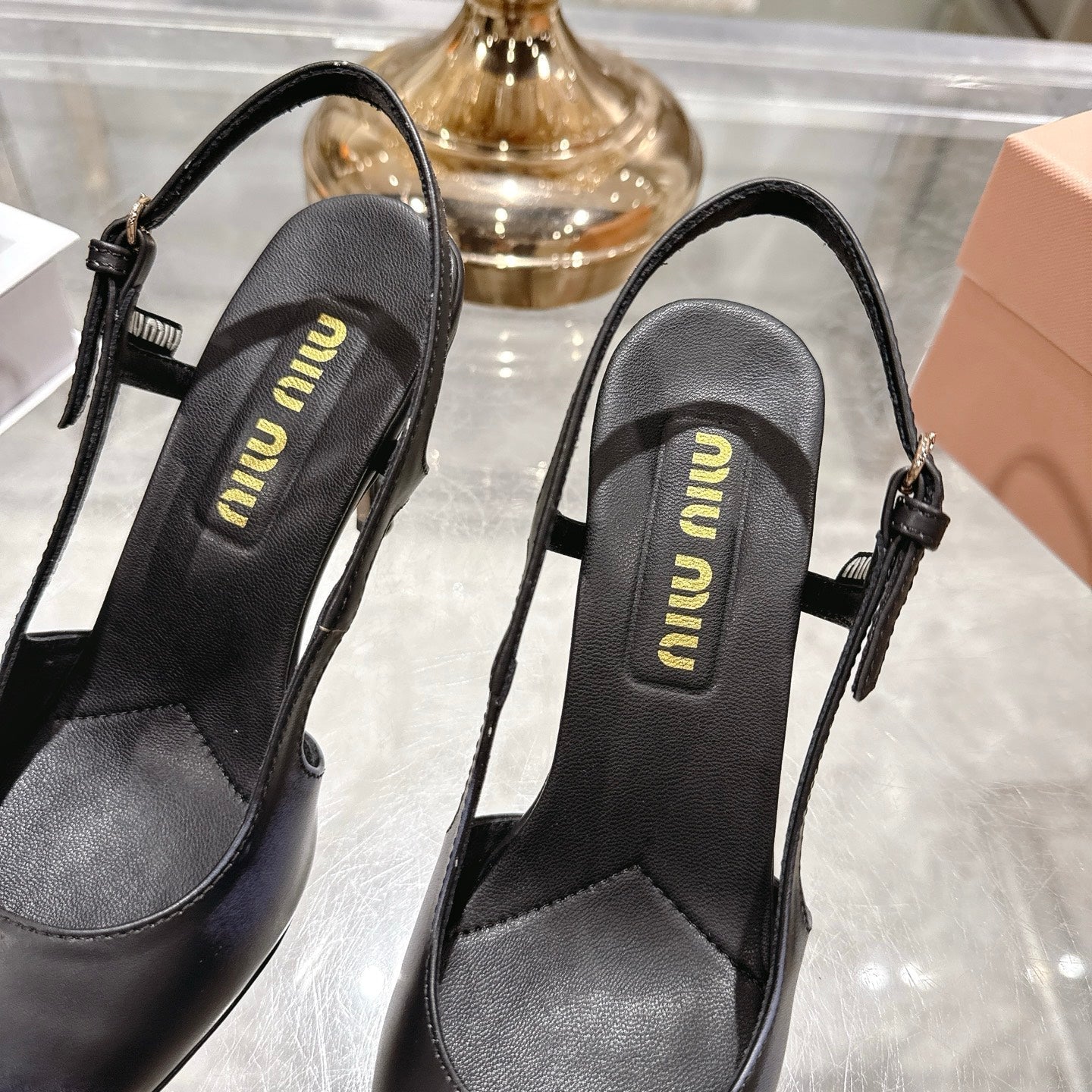 Miu 26 High Heel Slingback 75 Black Cowhide 592081