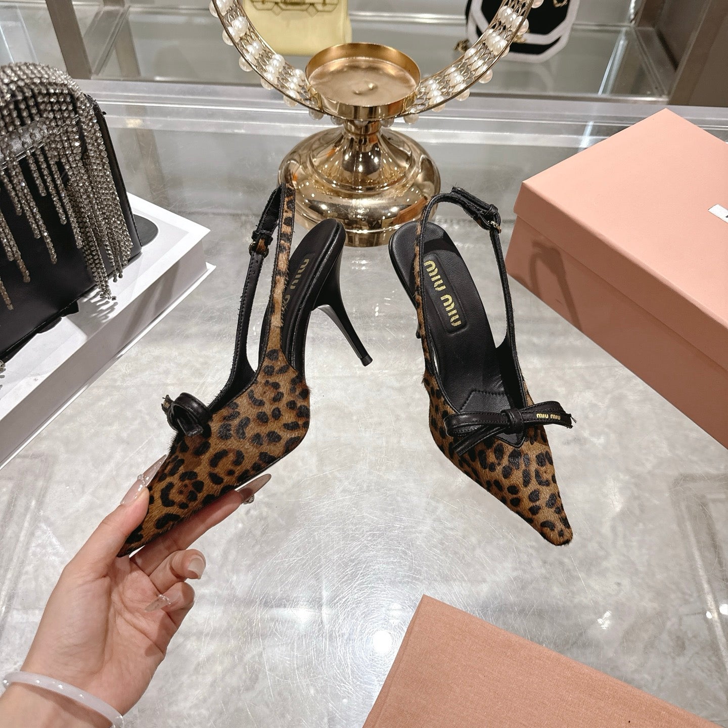 Miu 26 High Heel Slingback 80 Leopard Print Suede Leather 592099