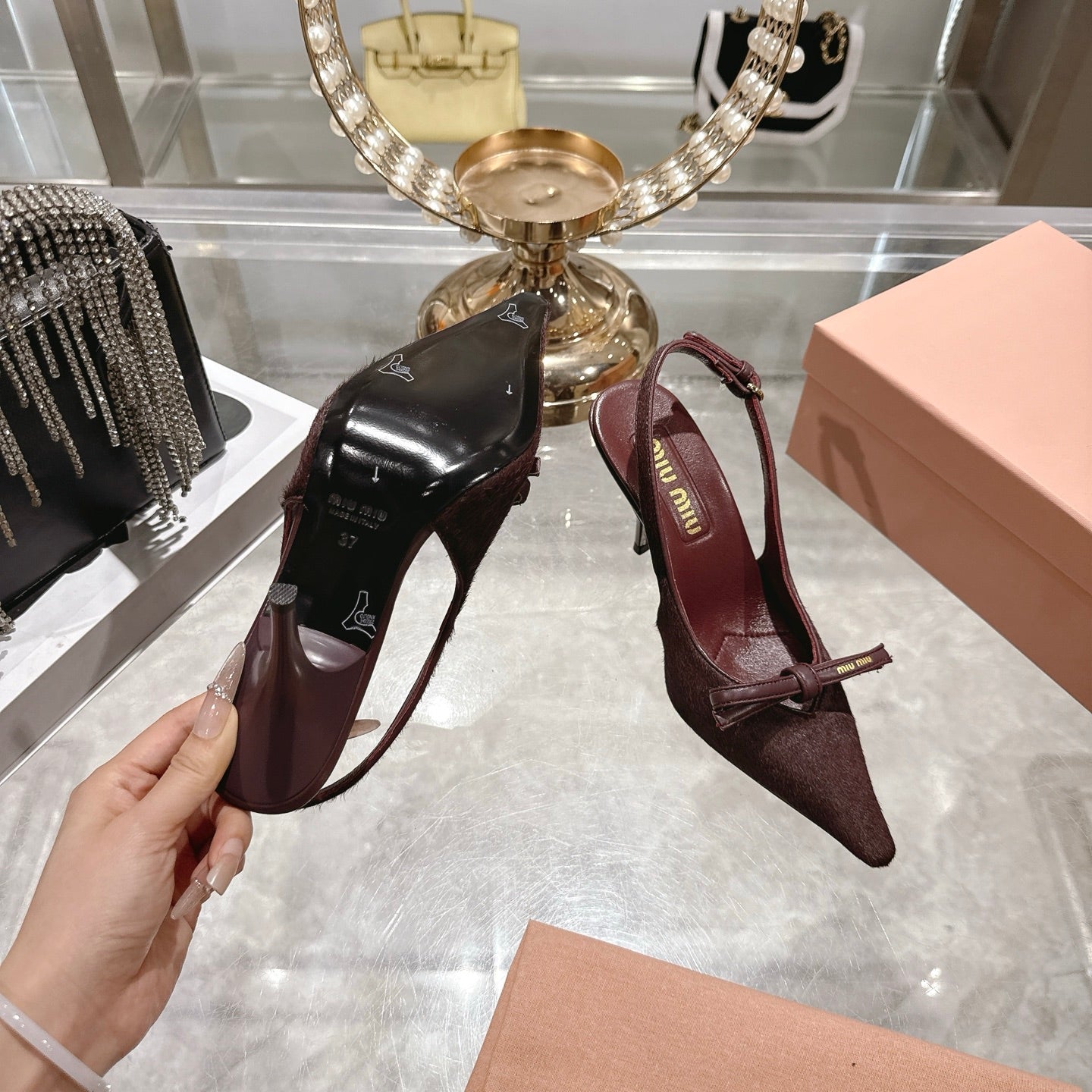 Miu 26 High Heel Slingback 80 Burgundy Suede Leather 592100